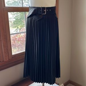Leather Pleated Midi Skirt